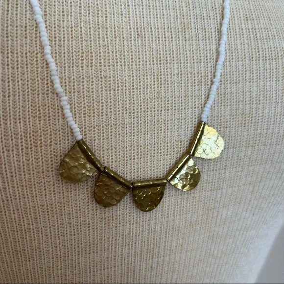 Hammered Gold and Bead Necklace - Picture 13 of 15